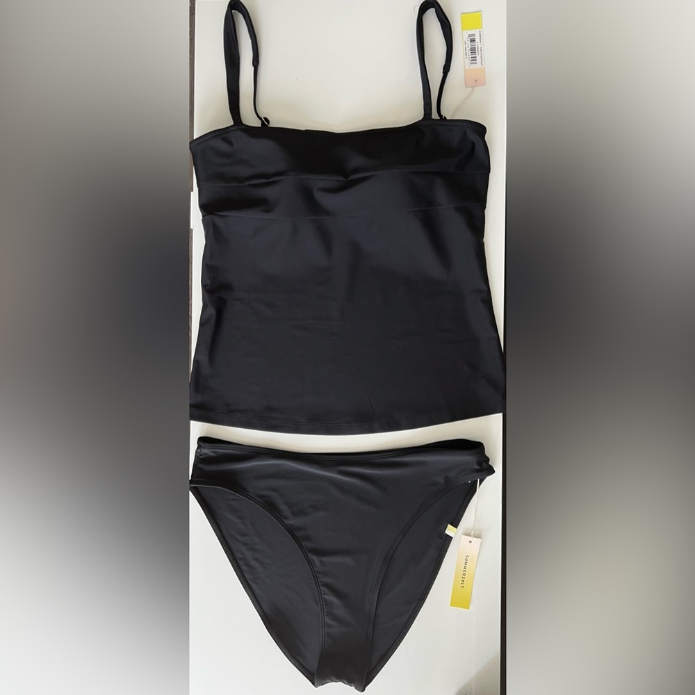 summersalt Black Tankini Top with Bikini Bottom EUC